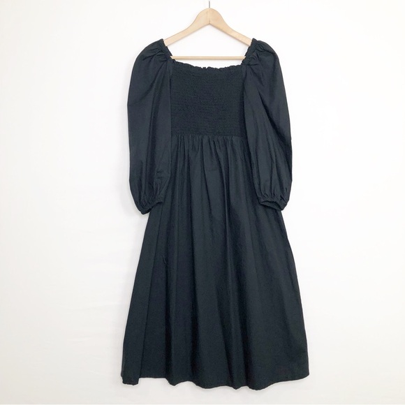 J Crew black smocked bodice puff sleeve, midi dress - Picture 7 of 11
